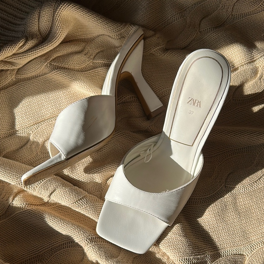 Zara square toe kitten heel sandals